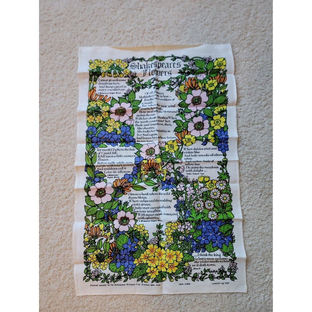 "SHAKESPEARE'S FLOWERS" • 100% Linen Tea Towel 19x30